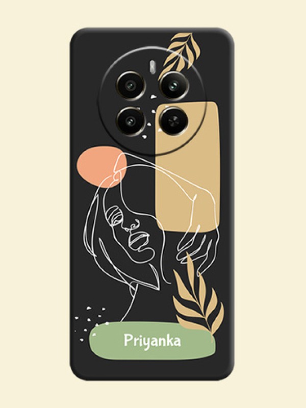 Custom Text With Line Art Of Women & Leaves Design On Space Black Personalized Soft Matte Phone Covers - Realme Narzo 70 5G