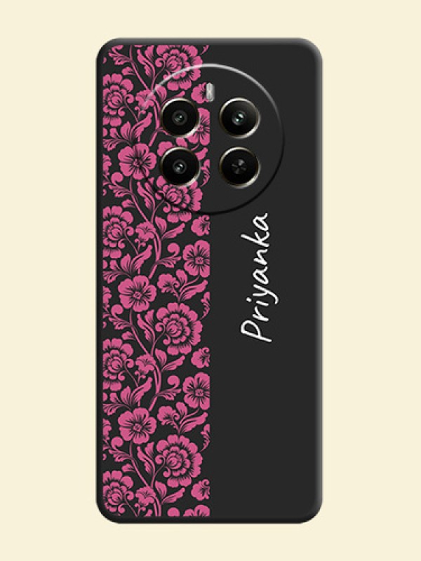 Pink Floral Pattern Design With Custom Text On Space Black Personalized Soft Matte Phone Covers - Realme Narzo 70 5G