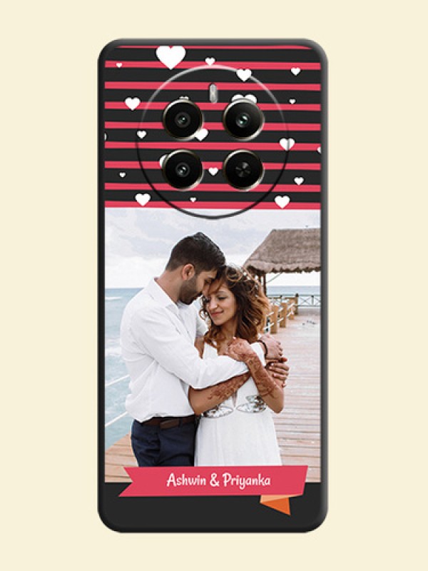 White Color Love Symbols with Pink Lines Pattern on Space Black Custom Soft Matte Phone Cases - Narzo 70 Pro 5G