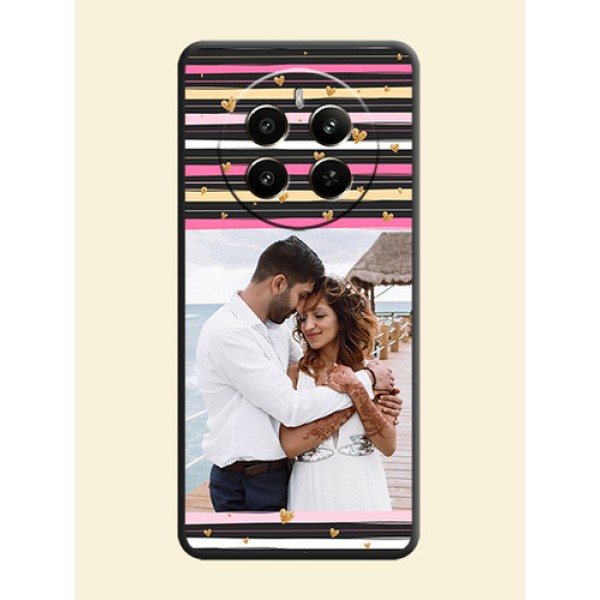 Multicolor Lines and Golden Love Symbols Design - Photo on Space Black Soft Matte Mobile Cover - Narzo 70 Pro 5G
