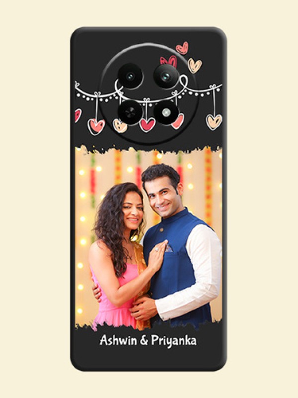 Pink Love Hangings with Name on Space Black Custom Soft Matte Phone Cases - Realme Narzo 70X 5G