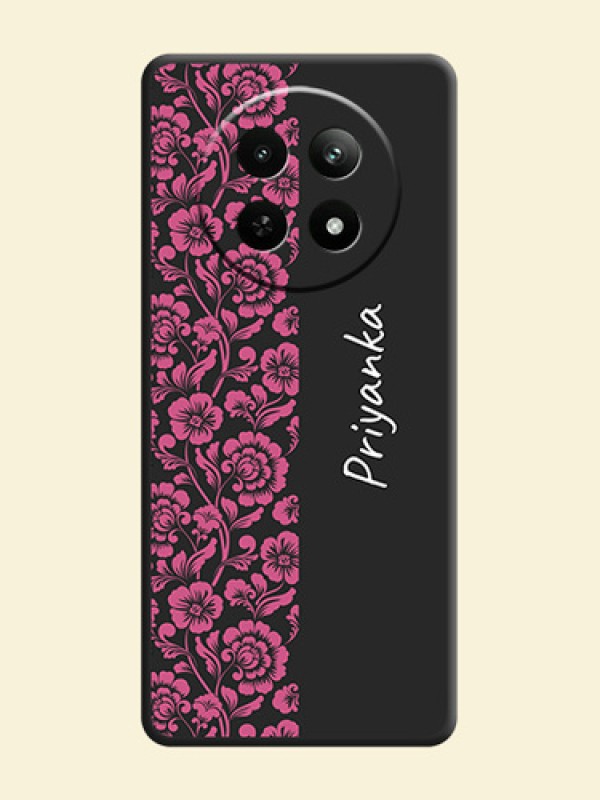 Pink Floral Pattern Design With Custom Text On Space Black Personalized Soft Matte Phone Covers - Realme Narzo 70X 5G