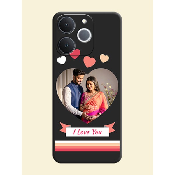 Love Shaped Photo with Colorful Stripes On Space Black Custom Soft Matte Mobile Back Cover - Realme Narzo 80 Lite 4G Love Shaped Photo with Colorful Stripes On Space Black Custom Soft Matte Mobile Back Cover - Realme Narzo 80 Lite 4G