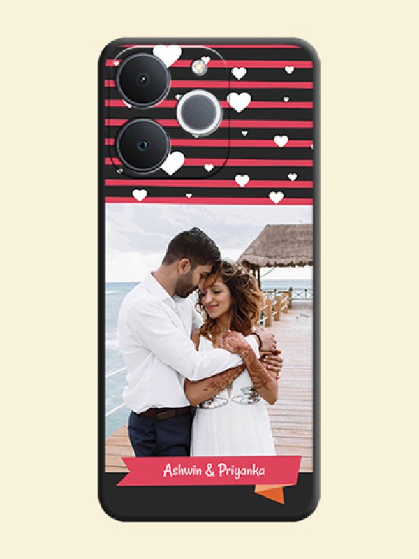 White Color Love Symbols with Pink Lines Pattern On Space Black Custom Soft Matte Mobile Back Cover - Realme Narzo 80 Lite 4G