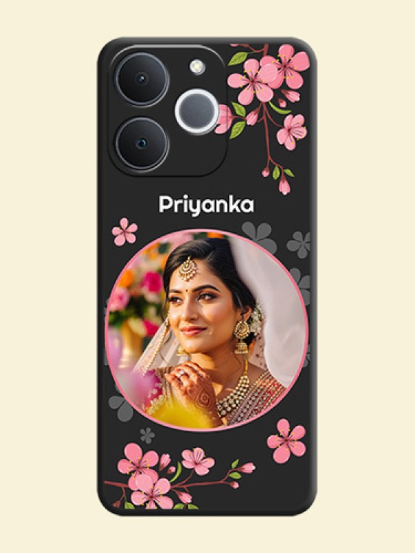Round Image with Pink Color Floral Design on Photo On Space Black Custom Soft Matte Mobile Back Cover - Realme Narzo 80 Lite 4G