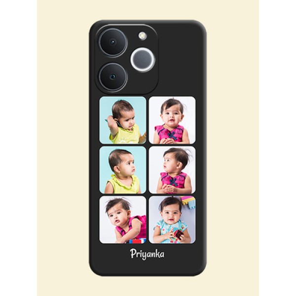 Floral Art with 6 Image Holder on Photo On Space Black Custom Soft Matte Mobile Back Cover - Realme Narzo 80 Lite 4G Floral Art with 6 Image Holder on Photo On Space Black Custom Soft Matte Mobile Back Cover - Realme Narzo 80 Lite 4G
