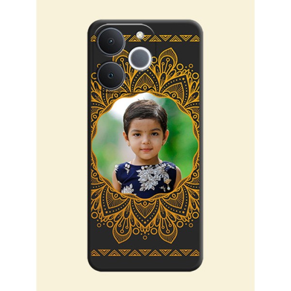 Round Image with Floral Design On Space Black Custom Soft Matte Mobile Back Cover - Realme Narzo 80 Lite 4G Round Image with Floral Design On Space Black Custom Soft Matte Mobile Back Cover - Realme Narzo 80 Lite 4G