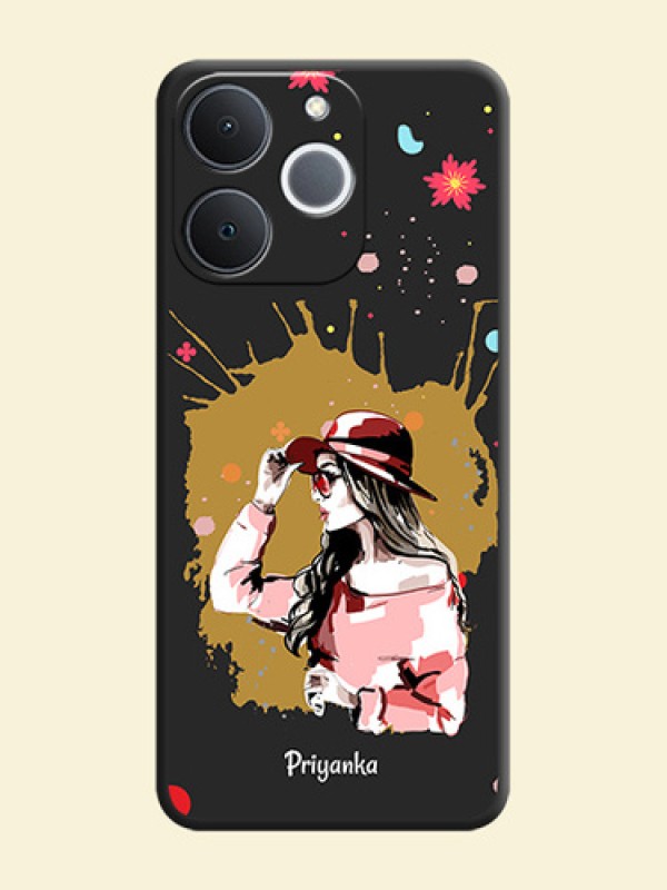 Mordern Lady With Color Splash Background With Custom Text On Space Black Custom Soft Matte Mobile Back Cover - Realme Narzo 80 Lite 4G