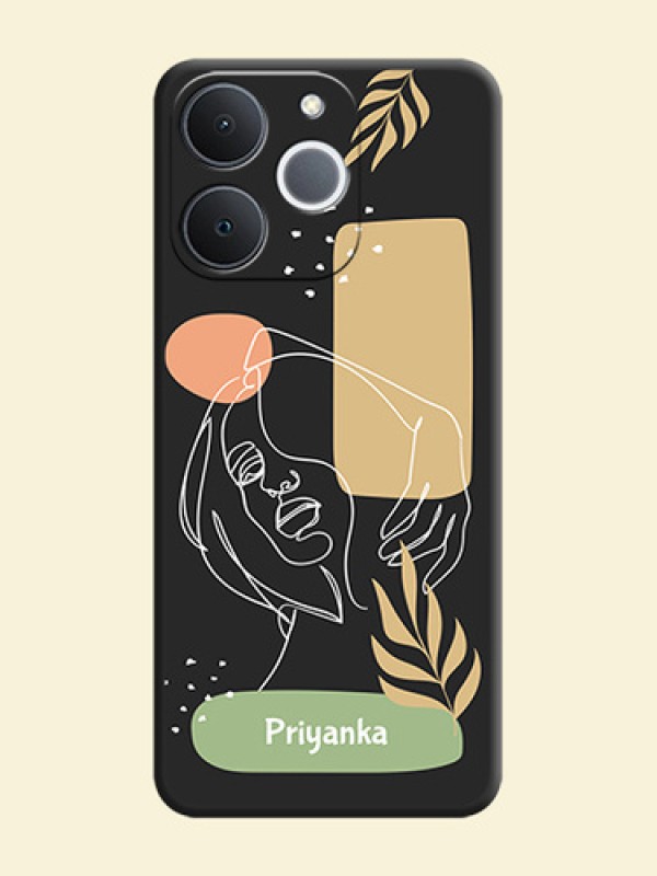 Custom Text With Line Art Of Women & Leaves Design On Space Black Custom Soft Matte Mobile Back Cover - Realme Narzo 80 Lite 4G