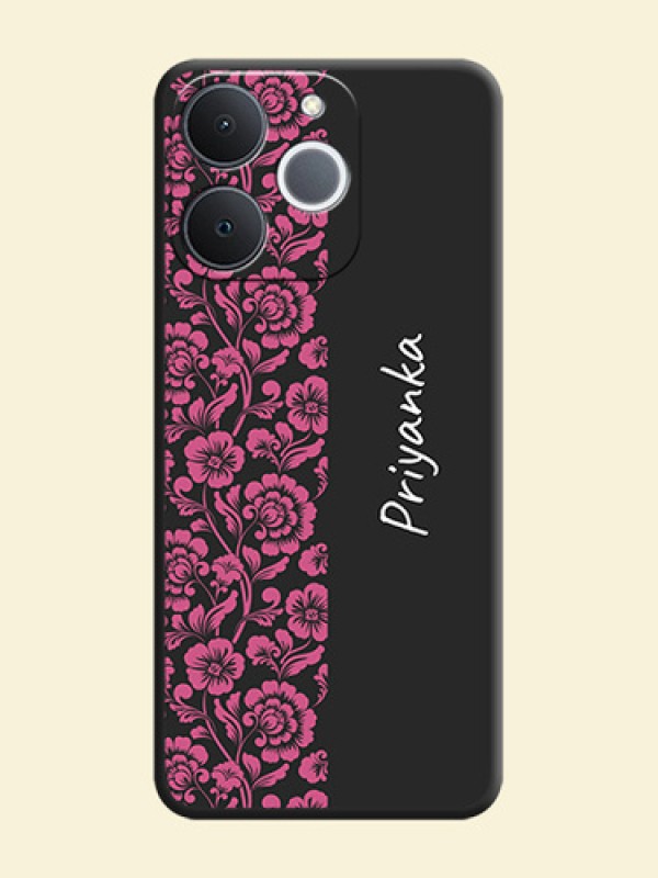 Pink Floral Pattern Design With Custom Text On Space Black Custom Soft Matte Mobile Back Cover - Realme Narzo 80 Lite 4G