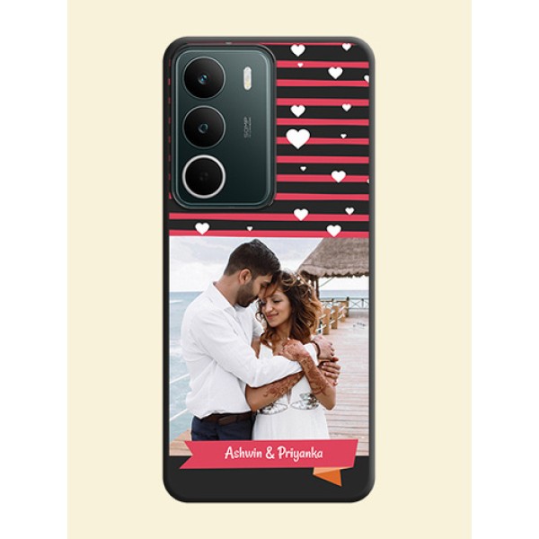 White Color Love Symbols with Pink Lines Pattern On Space Black Custom Soft Matte Mobile Back Cover - Narzo 80 Lite