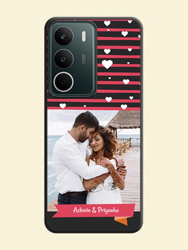 White Color Love Symbols with Pink Lines Pattern On Space Black Custom Soft Matte Mobile Back Cover - Narzo 80 Lite