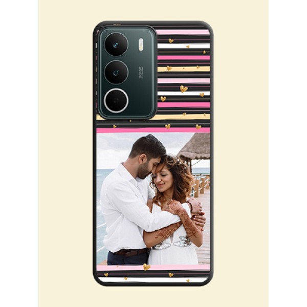 Multicolor Lines and Golden Love Symbols Design on Photo On Space Black Custom Soft Matte Mobile Back Cover - Narzo 80 Lite