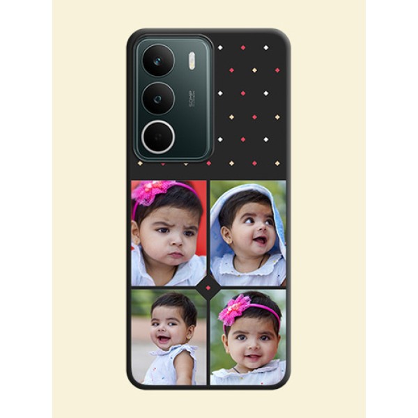 Multicolor Dotted Pattern with 4 Image Holder On Space Black Custom Soft Matte Mobile Back Cover - Narzo 80 Lite Multicolor Dotted Pattern with 4 Image Holder On Space Black Custom Soft Matte Mobile Back Cover - Narzo 80 Lite