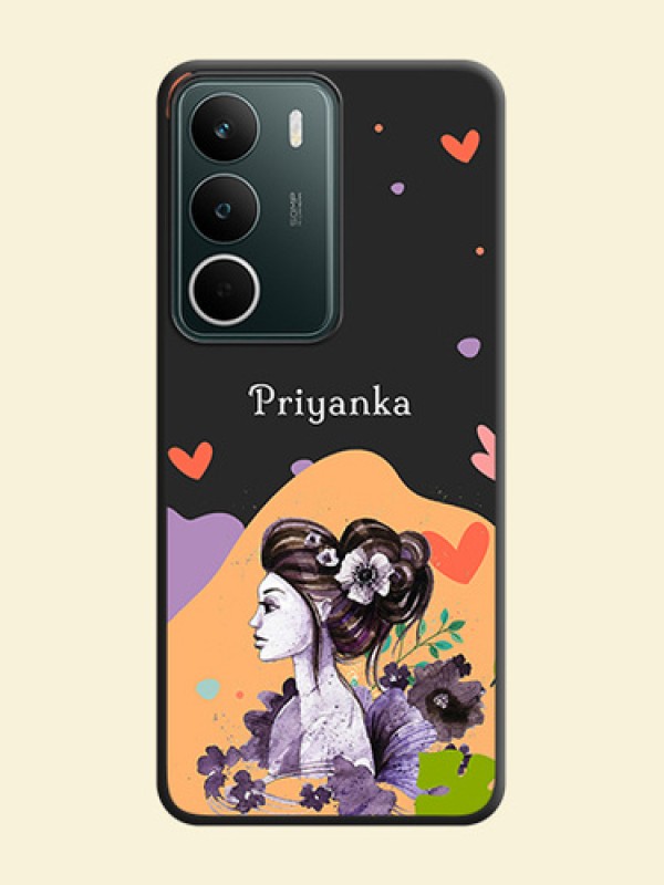 Namecase For Her With Fancy Lady Image On Space Black Custom Soft Matte Mobile Back Cover - Narzo 80 Lite