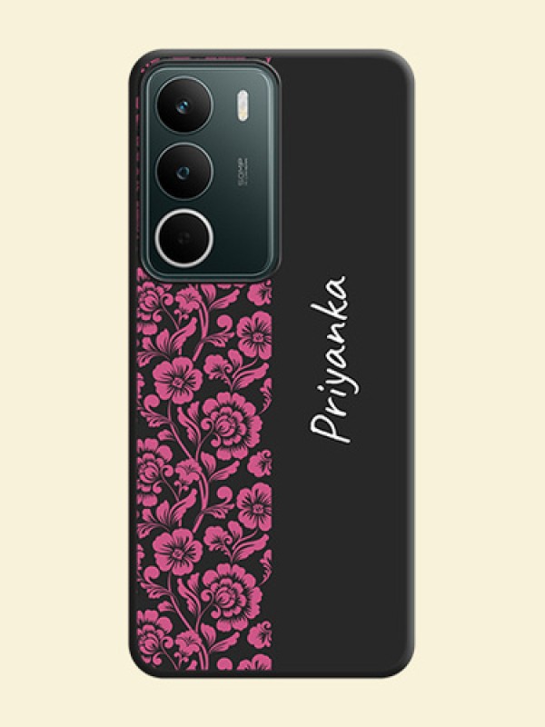 Pink Floral Pattern Design With Custom Text On Space Black Custom Soft Matte Mobile Back Cover - Narzo 80 Lite