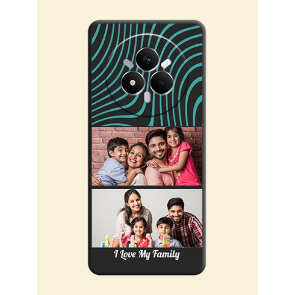 Wave Pattern with 2 Image Holder On Space Black Custom Soft Matte Mobile Back Cover - Realme Narzo 80 Pro 5G Wave Pattern with 2 Image Holder On Space Black Custom Soft Matte Mobile Back Cover - Realme Narzo 80 Pro 5G
