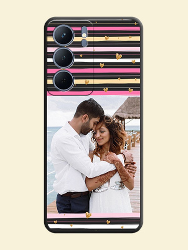 Multicolor Lines and Golden Love Symbols Design on Photo On Space Black Custom Soft Matte Mobile Back Cover - Narzo 80x 5G