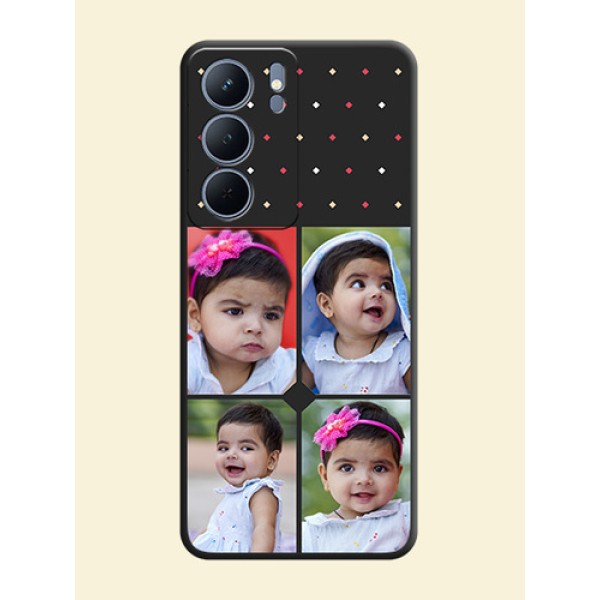 Multicolor Dotted Pattern with 4 Image Holder On Space Black Custom Soft Matte Mobile Back Cover - Narzo 80x 5G Multicolor Dotted Pattern with 4 Image Holder On Space Black Custom Soft Matte Mobile Back Cover - Narzo 80x 5G