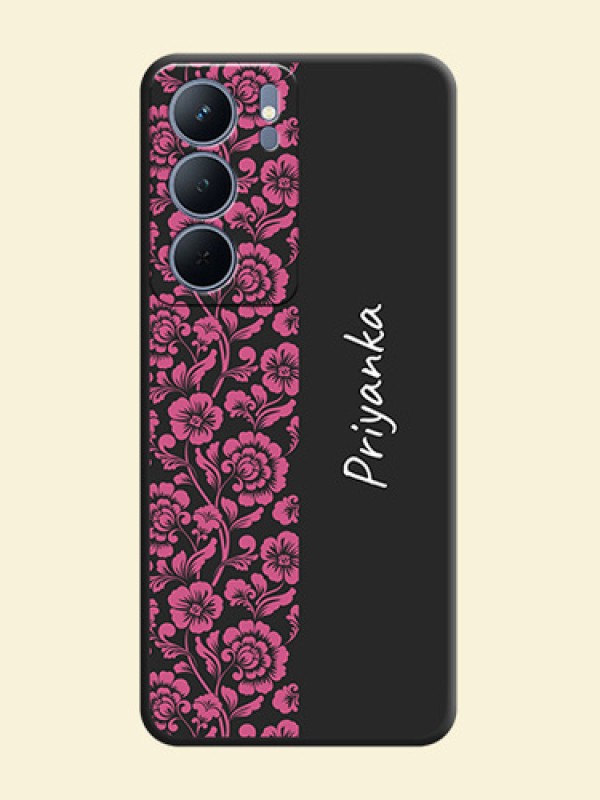 Pink Floral Pattern Design With Custom Text On Space Black Custom Soft Matte Mobile Back Cover - Narzo 80x 5G