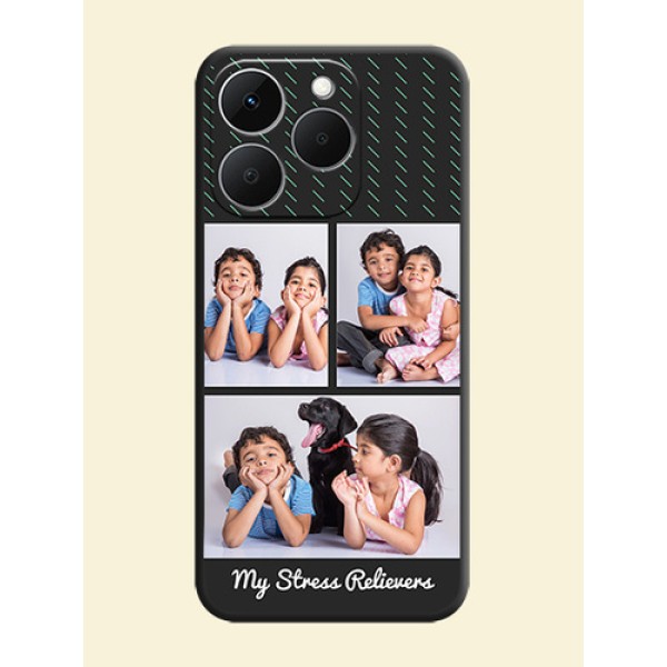 Cross Dotted Pattern with 2 Image Holder On Space Black Custom Soft Matte Mobile Back Cover - Realme Narzo 90 5G Cross Dotted Pattern with 2 Image Holder On Space Black Custom Soft Matte Mobile Back Cover - Realme Narzo 90 5G