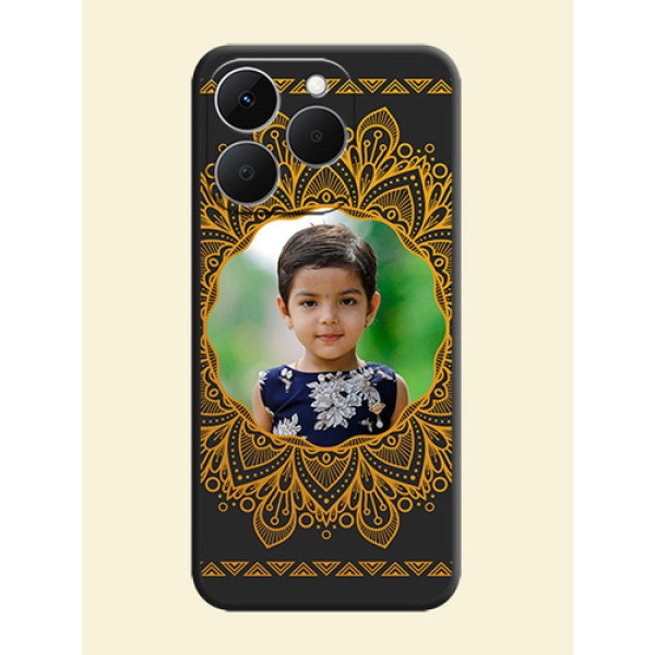 Round Image with Floral Design On Space Black Custom Soft Matte Mobile Back Cover - Realme Narzo 90 5G Round Image with Floral Design On Space Black Custom Soft Matte Mobile Back Cover - Realme Narzo 90 5G