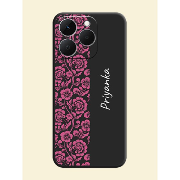Pink Floral Pattern Design With Custom Text On Space Black Custom Soft Matte Mobile Back Cover - Realme Narzo 90 5G Pink Floral Pattern Design With Custom Text On Space Black Custom Soft Matte Mobile Back Cover - Realme Narzo 90 5G