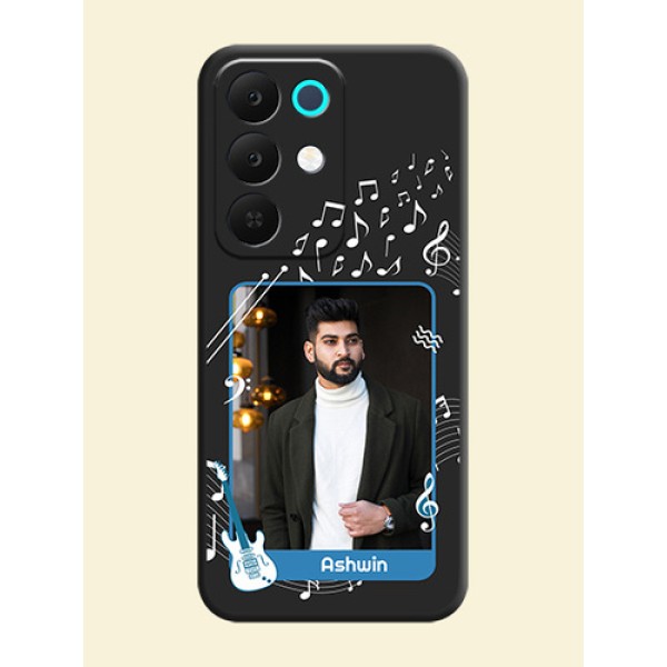 Musical Theme Design with Text on Photo On Space Black Custom Soft Matte Mobile Back Cover - Realme Narzo 90x 5G Musical Theme Design with Text on Photo On Space Black Custom Soft Matte Mobile Back Cover - Realme Narzo 90x 5G