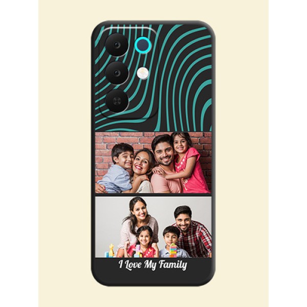 Wave Pattern with 2 Image Holder On Space Black Custom Soft Matte Mobile Back Cover - Realme Narzo 90x 5G Wave Pattern with 2 Image Holder On Space Black Custom Soft Matte Mobile Back Cover - Realme Narzo 90x 5G