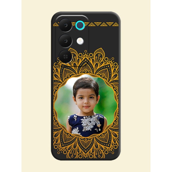 Round Image with Floral Design On Space Black Custom Soft Matte Mobile Back Cover - Realme Narzo 90x 5G Round Image with Floral Design On Space Black Custom Soft Matte Mobile Back Cover - Realme Narzo 90x 5G