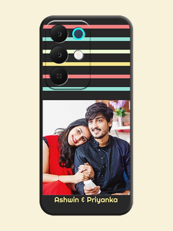Color Stripes with Photo and Text on Photo On Space Black Custom Soft Matte Mobile Back Cover - Realme Narzo 90x 5G