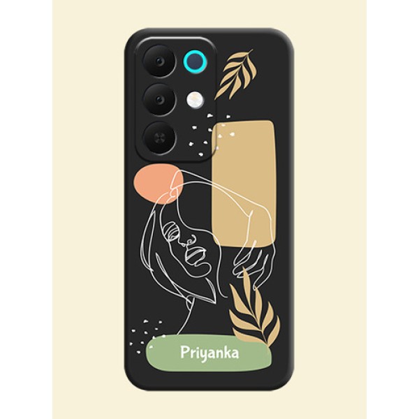 Custom Text With Line Art Of Women & Leaves Design On Space Black Custom Soft Matte Mobile Back Cover - Realme Narzo 90x 5G Custom Text With Line Art Of Women & Leaves Design On Space Black Custom Soft Matte Mobile Back Cover - Realme Narzo 90x 5G