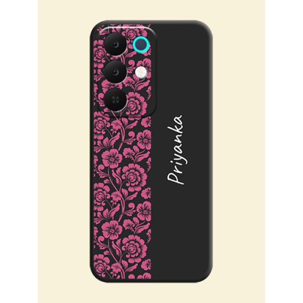 Pink Floral Pattern Design With Custom Text On Space Black Custom Soft Matte Mobile Back Cover - Realme Narzo 90x 5G Pink Floral Pattern Design With Custom Text On Space Black Custom Soft Matte Mobile Back Cover - Realme Narzo 90x 5G