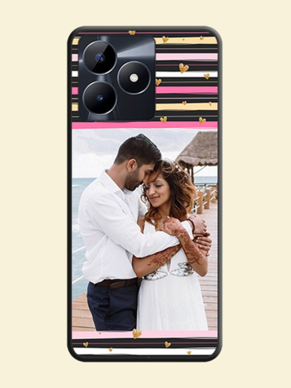 Multicolor Lines and Golden Love Symbols Design - Photo on Space Black Soft Matte Mobile Cover - Realme Narzo N53