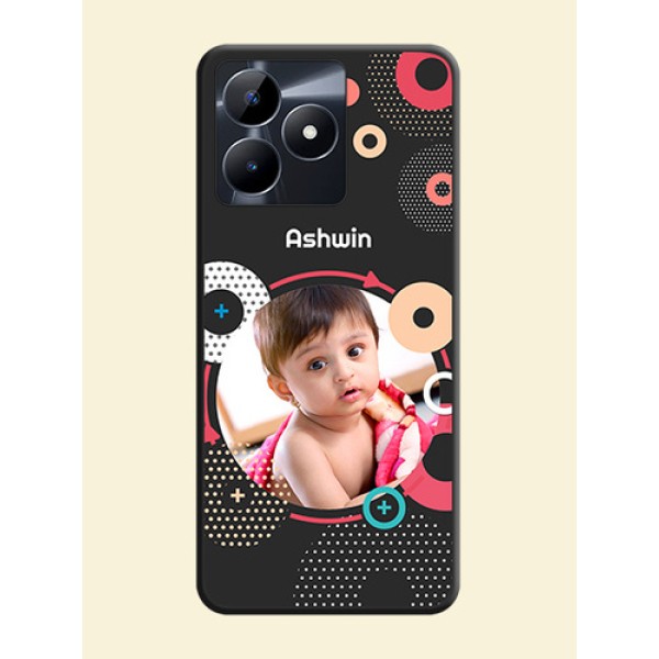 Multicoloured Round Image on Personalised Space Black Soft Matte Cases - Realme Narzo N53 Multicoloured Round Image on Personalised Space Black Soft Matte Cases - Realme Narzo N53