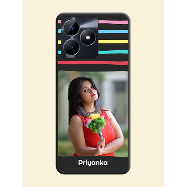 Multicolor Lines with Image on Space Black Personalized Soft Matte Phone Covers - Realme Narzo N53 Multicolor Lines with Image on Space Black Personalized Soft Matte Phone Covers - Realme Narzo N53