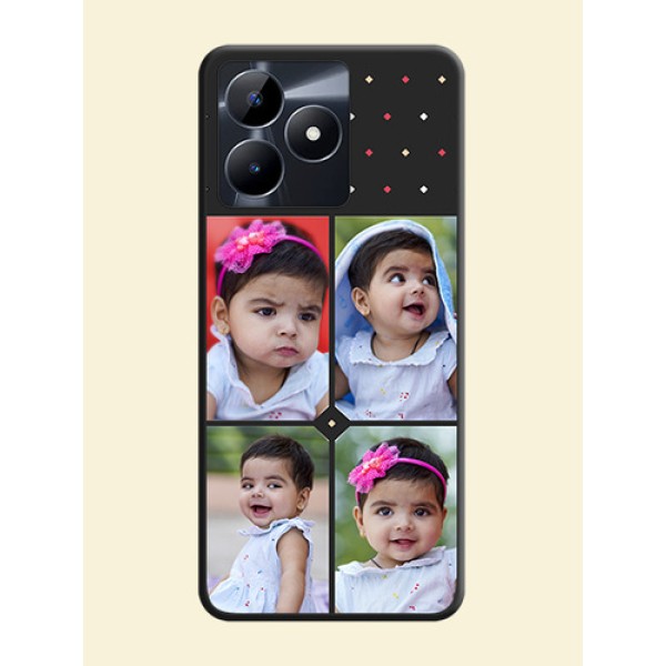 Multicolor Dotted Pattern with 4 Image Holder on Space Black Custom Soft Matte Phone Cases - Realme Narzo N53 Multicolor Dotted Pattern with 4 Image Holder on Space Black Custom Soft Matte Phone Cases - Realme Narzo N53