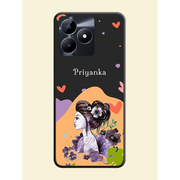Namecase For Her With Fancy Lady Image On Space Black Personalized Soft Matte Phone Covers - Realme Narzo N53 Namecase For Her With Fancy Lady Image On Space Black Personalized Soft Matte Phone Covers - Realme Narzo N53
