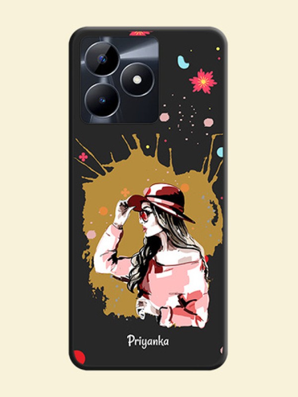 Mordern Lady With Color Splash Background With Custom Text On Space Black Personalized Soft Matte Phone Covers - Realme Narzo N53