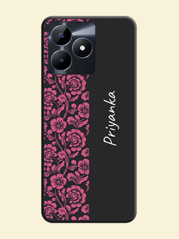 Pink Floral Pattern Design With Custom Text On Space Black Personalized Soft Matte Phone Covers - Realme Narzo N53