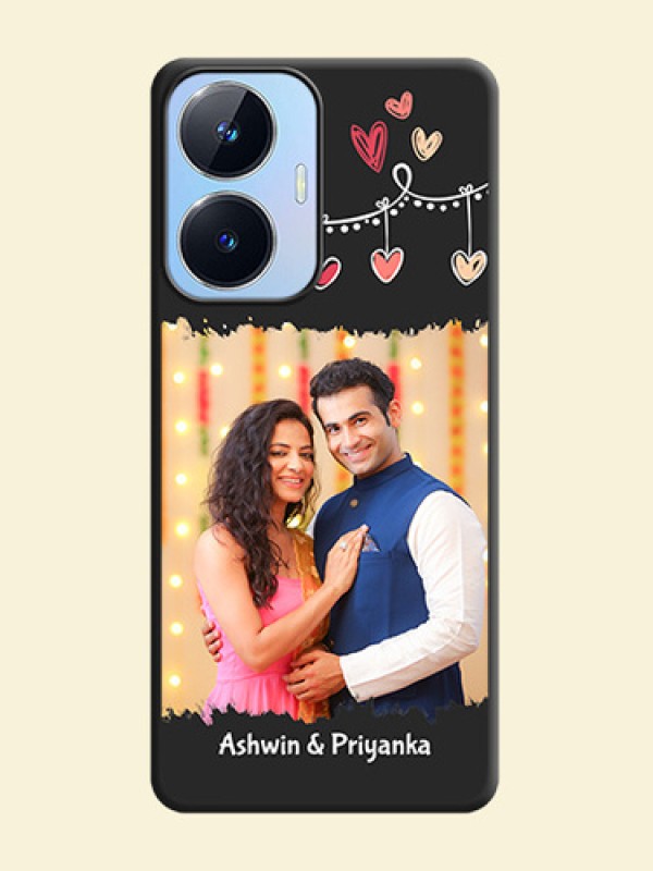 Pink Love Hangings with Name on Space Black Custom Soft Matte Phone Cases - Realme Narzo N55