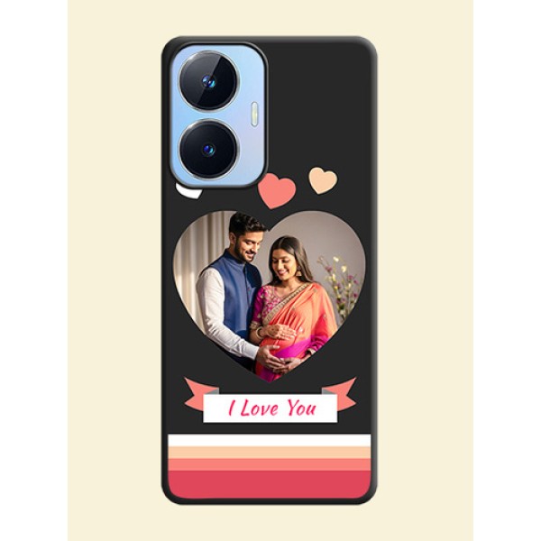 Love Shaped Photo with Colorful Stripes on Personalised Space Black Soft Matte Cases - Realme Narzo N55 Love Shaped Photo with Colorful Stripes on Personalised Space Black Soft Matte Cases - Realme Narzo N55