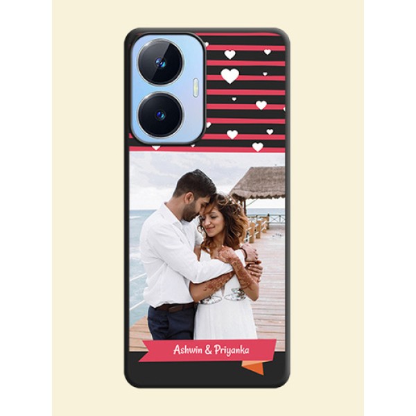 White Color Love Symbols with Pink Lines Pattern on Space Black Custom Soft Matte Phone Cases - Realme Narzo N55 White Color Love Symbols with Pink Lines Pattern on Space Black Custom Soft Matte Phone Cases - Realme Narzo N55