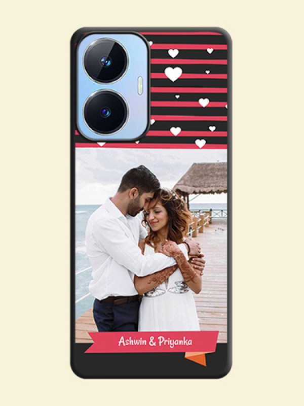 White Color Love Symbols with Pink Lines Pattern on Space Black Custom Soft Matte Phone Cases - Realme Narzo N55