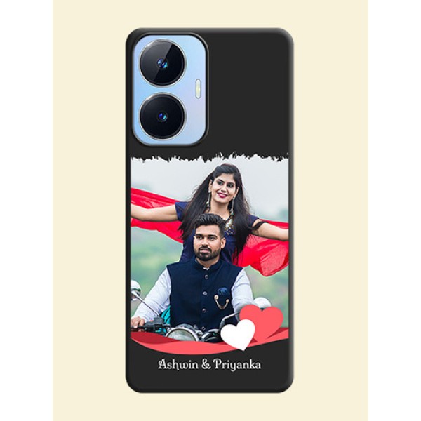 Pin Color Love Shaped Ribbon Design with Text on Space Black Custom Soft Matte Phone Back Cover - Realme Narzo N55 Pin Color Love Shaped Ribbon Design with Text on Space Black Custom Soft Matte Phone Back Cover - Realme Narzo N55