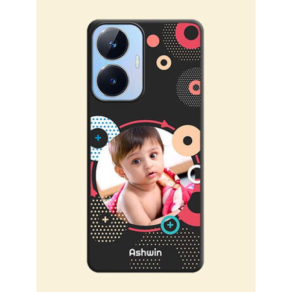 Multicoloured Round Image on Personalised Space Black Soft Matte Cases - Realme Narzo N55 Multicoloured Round Image on Personalised Space Black Soft Matte Cases - Realme Narzo N55