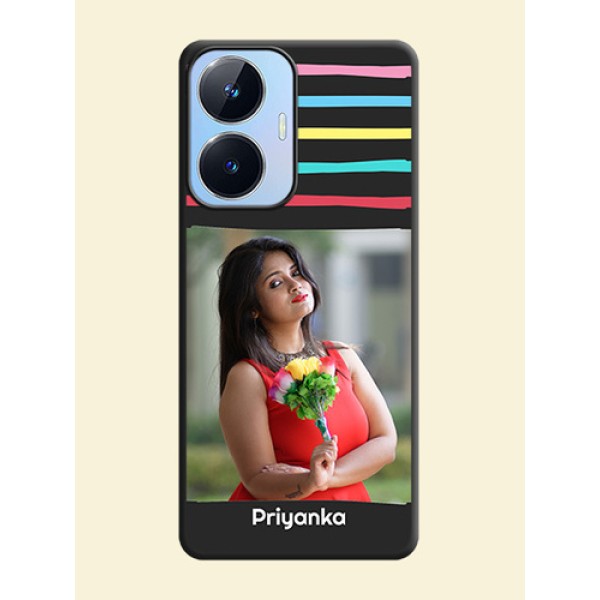 Multicolor Lines with Image on Space Black Personalized Soft Matte Phone Covers - Realme Narzo N55 Multicolor Lines with Image on Space Black Personalized Soft Matte Phone Covers - Realme Narzo N55