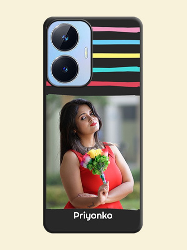 Multicolor Lines with Image on Space Black Personalized Soft Matte Phone Covers - Realme Narzo N55