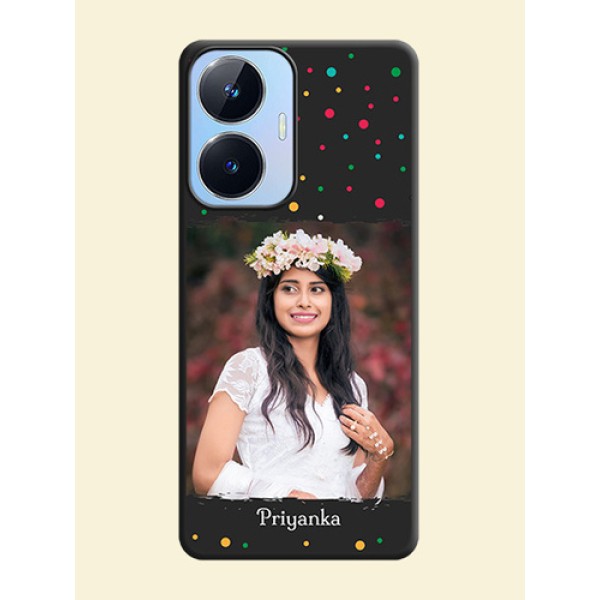 Multicolor Dotted Pattern with Text on Space Black Custom Soft Matte Phone Back Cover - Realme Narzo N55 Multicolor Dotted Pattern with Text on Space Black Custom Soft Matte Phone Back Cover - Realme Narzo N55