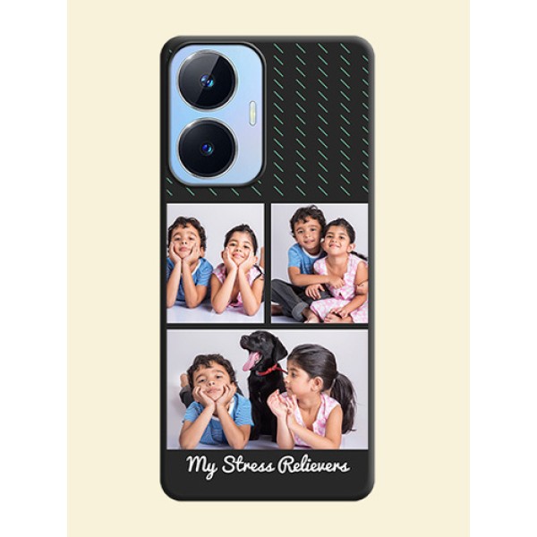 Cross Dotted Pattern with 2 Image Holder on Personalised Space Black Soft Matte Cases - Realme Narzo N55 Cross Dotted Pattern with 2 Image Holder on Personalised Space Black Soft Matte Cases - Realme Narzo N55